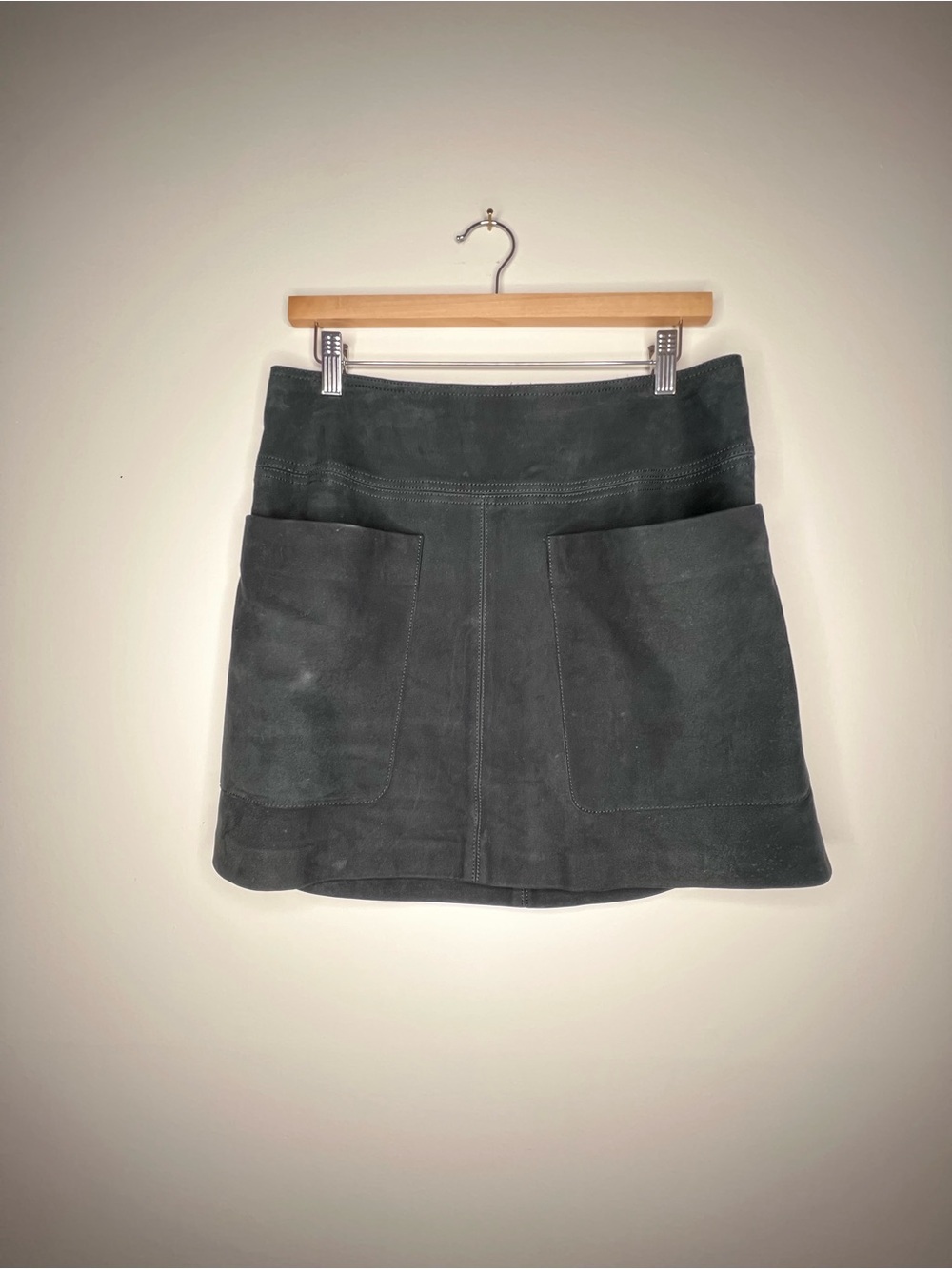 Burberry Black Suede Mini Skirt with Front Patch Pockets